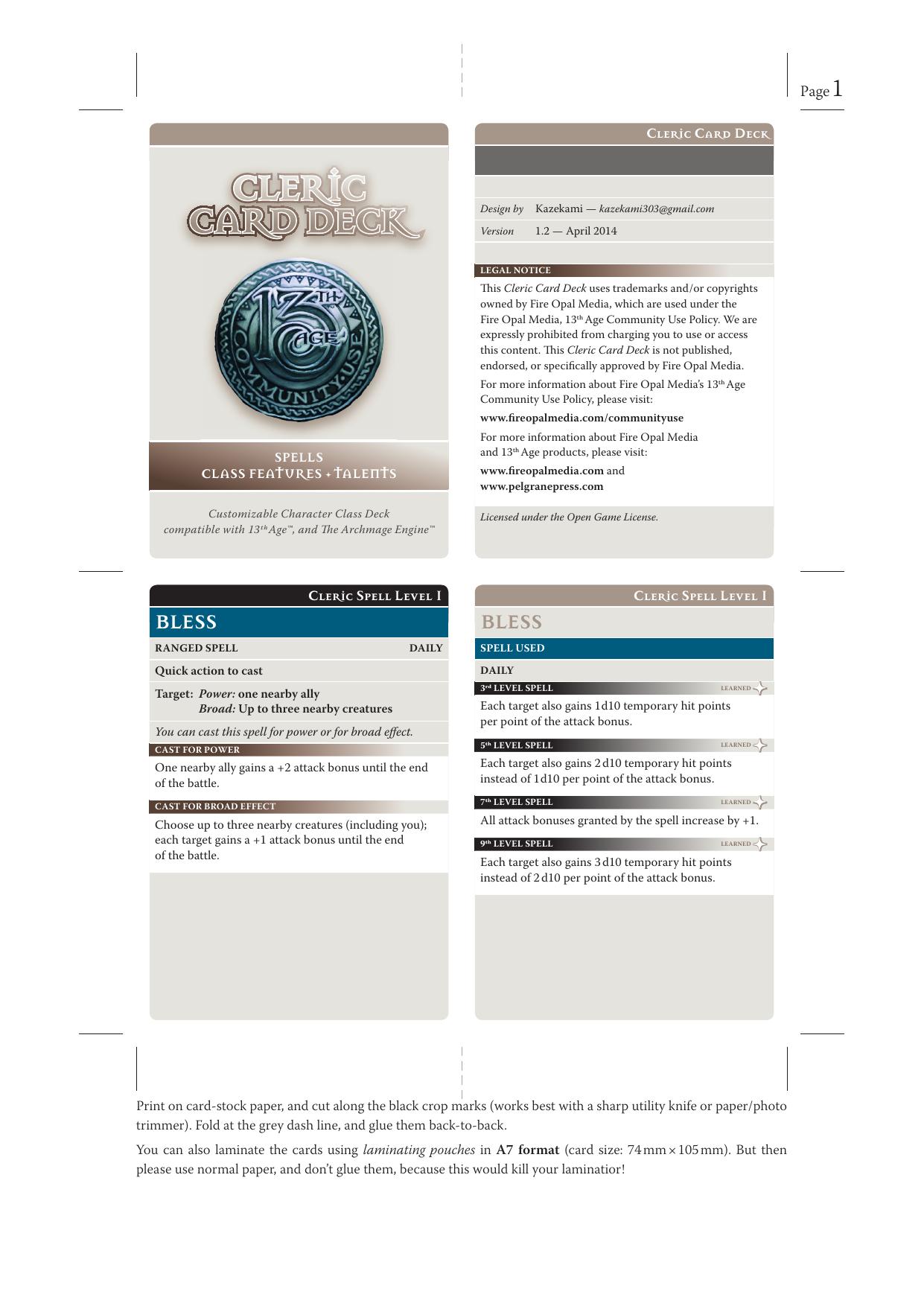 13th Age Cleric Deck A7 PDoc Fold v1.2 by Unknown