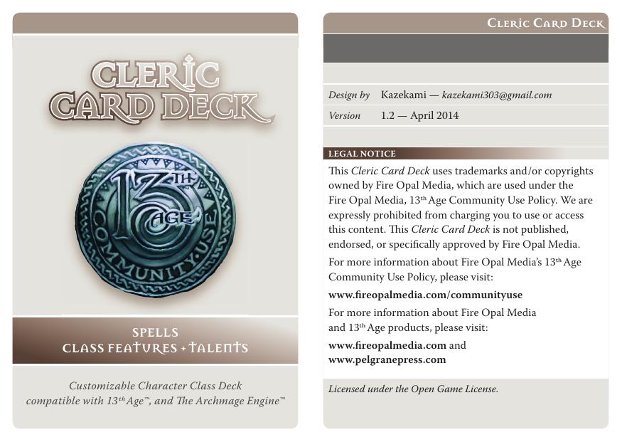 13th Age Cleric Deck Double v1.2 by Unknown