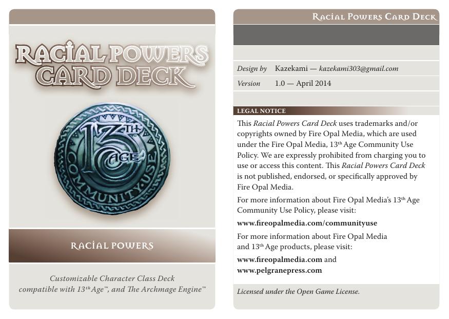 13th Age Racial Powers Deck Double v1 by Unknown