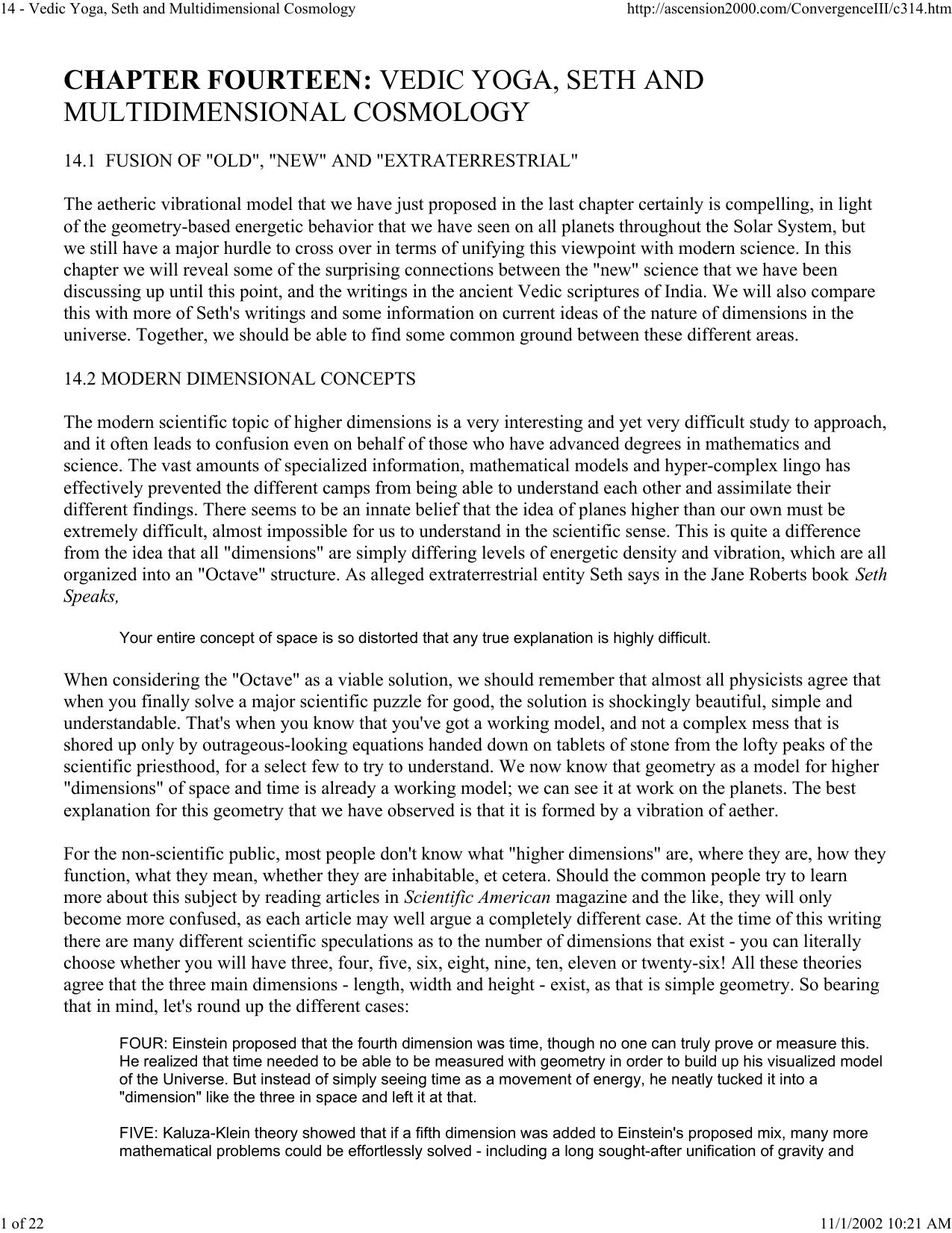 14 - Vedic Yoga, Seth and Multidimensional Cosmology by Administrator