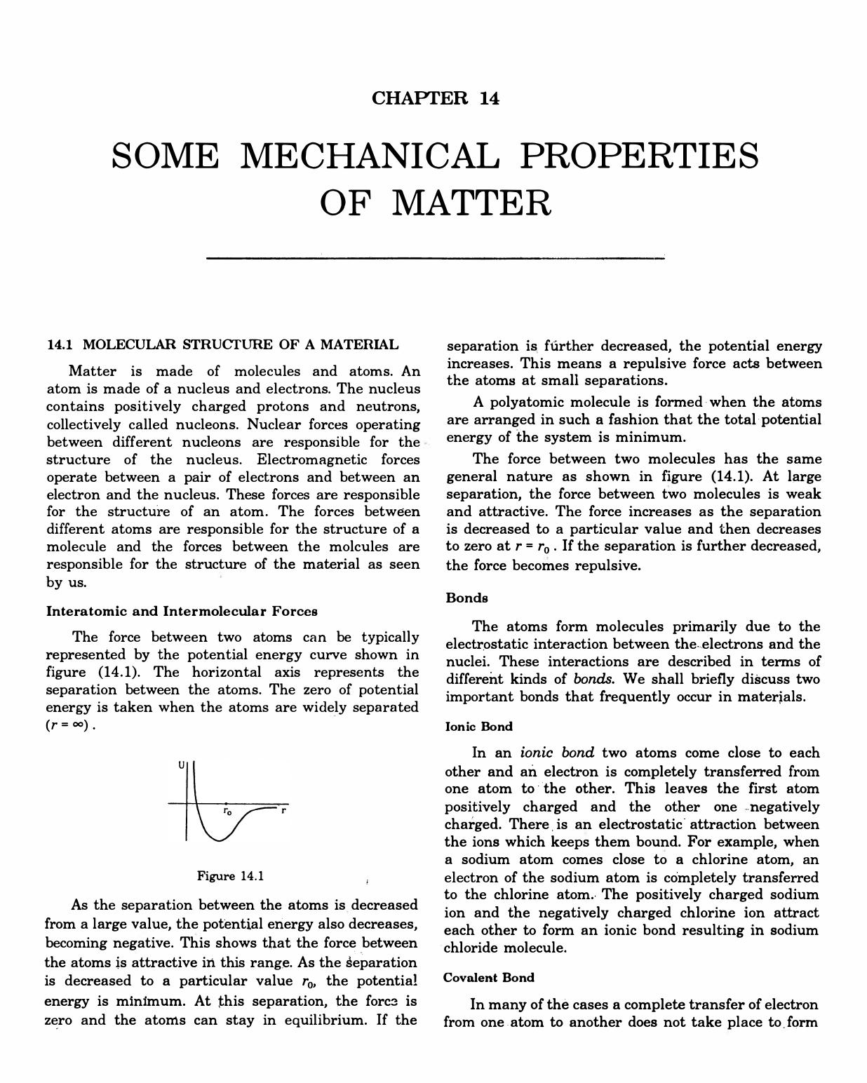 14 SOME MECHANICAL PROPERTIES OF MATTER by Unknown