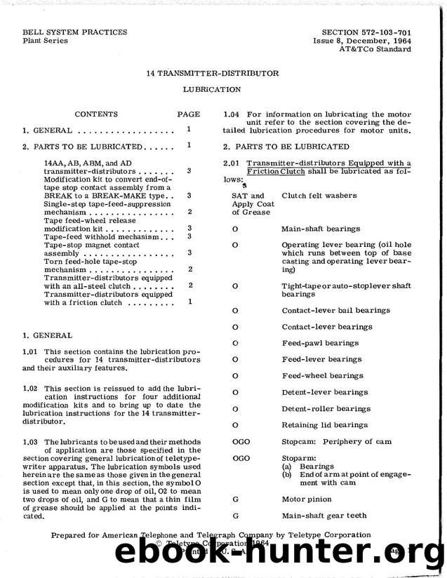 14 TRANSMITTER-DISTRIBUTOR LUBRICATION by Teletype