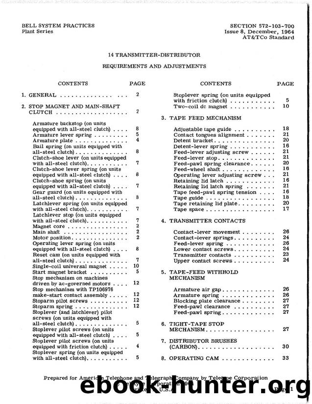 14 TRANSMITTER-DISTRIBUTOR REQUIREMENTS AND ADJUSTMENTS by Teletype