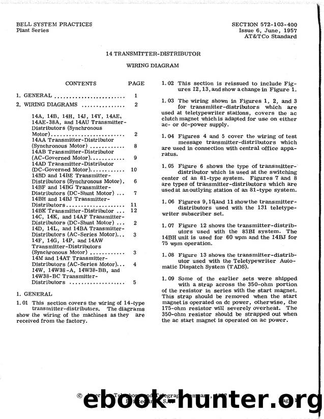 14 TRANSMITTER-DISTRIBUTOR WIRING DIAGRAM by Teletype