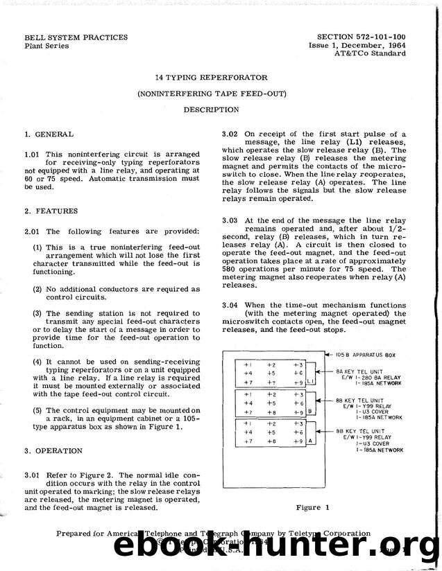 14 TYPING REPERFORATOR (NONINTERFERING TAPE FEED-OUT) DESCRIPTION by Teletype