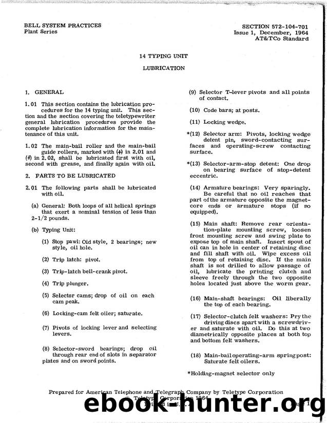 14 TYPING UNIT LUBRICATION by Teletype