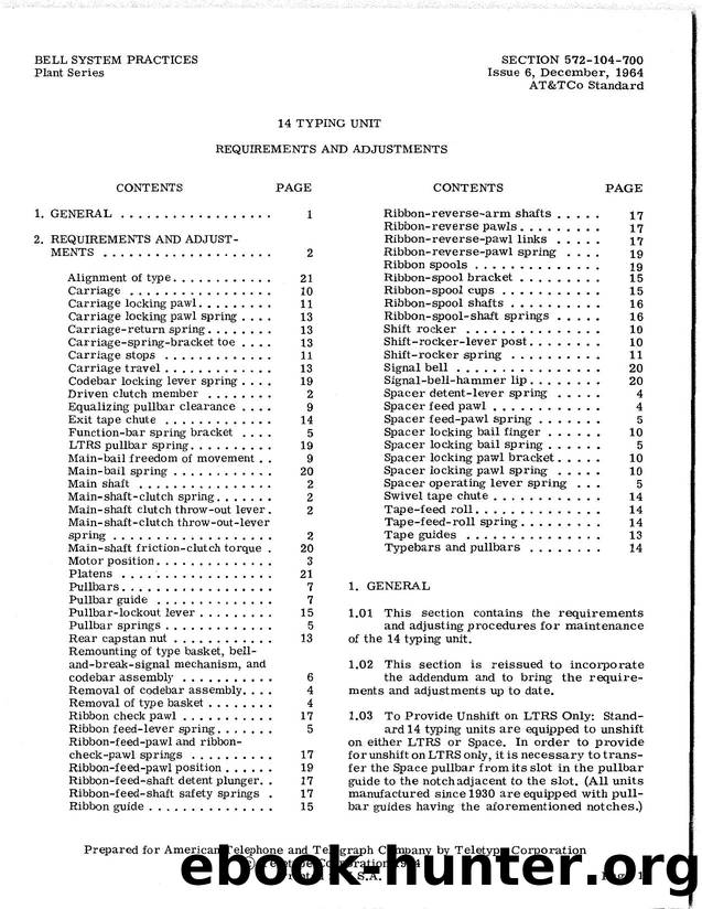 14 TYPING UNIT REQUIREMENTS AND ADJUSTMENTS by Teletype