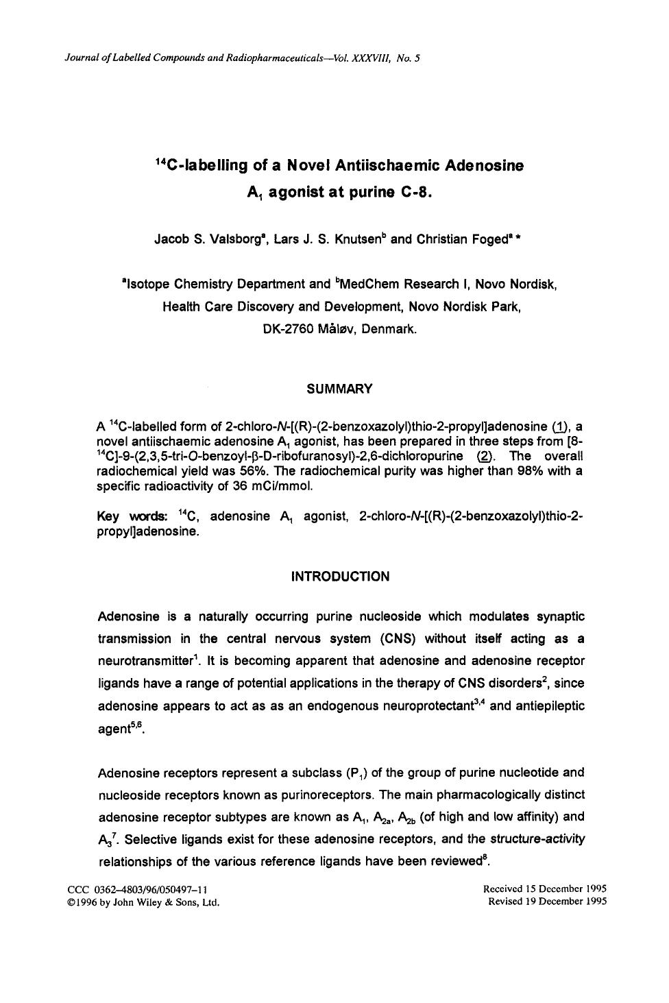 14C-labelling of a novel antiischaemic adenosine A1 agonist at purine C-8 by Unknown
