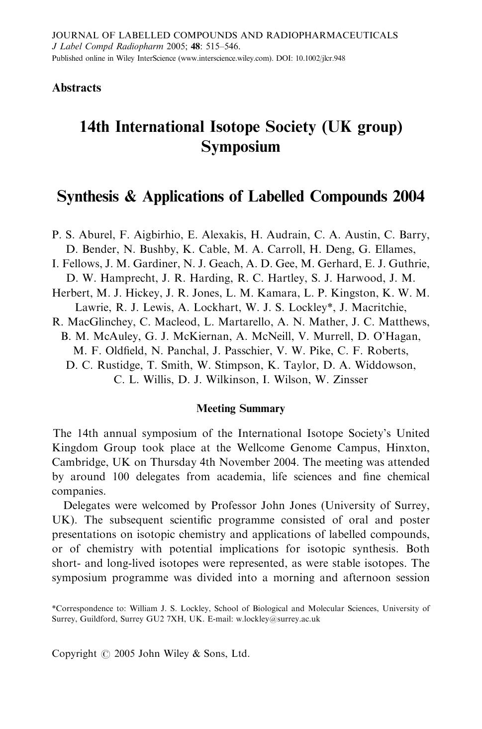 14th International Isotope Society (UK group) symposium by Unknown