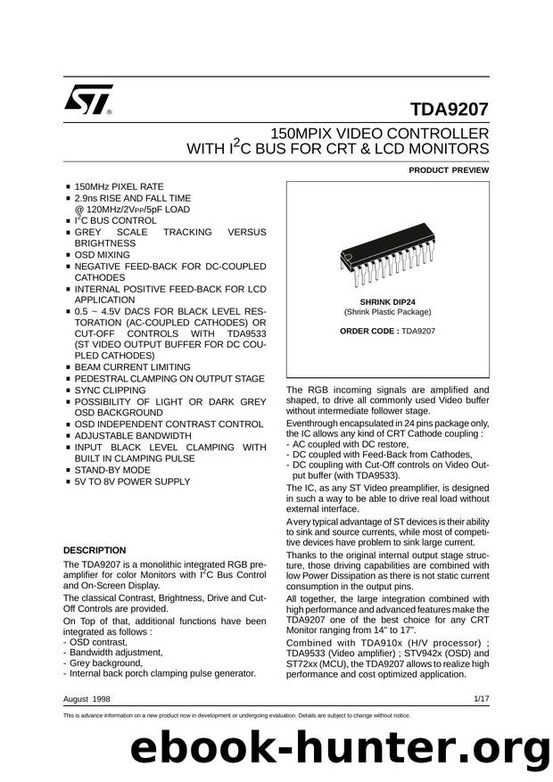 150MPIX VIDEO CONTROLLED WITH I2C BUS FOR CRT & LCD MONITORS by STMicroelectronics