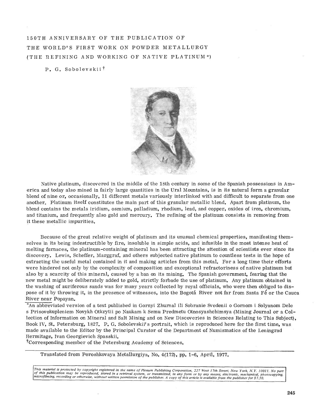 150th anniversary of the publication of the world's first work on powder metallurgy (the refining and working of native platinum) by Unknown