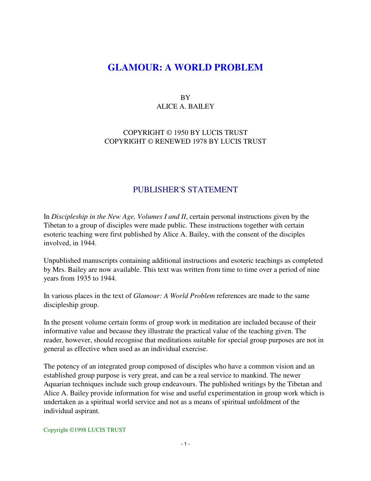 16 Glamour - A World Problem by Alice A. Bailey