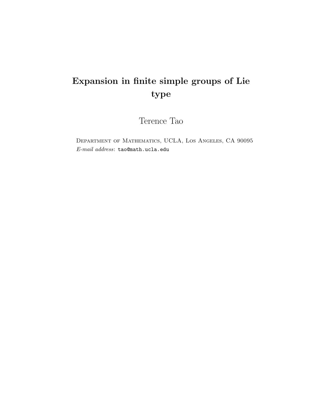 164- Expansion in Finite Simple Groups of Lie Type, Terence Tao (2015, 978-1-4704-2196-0) by Unknown