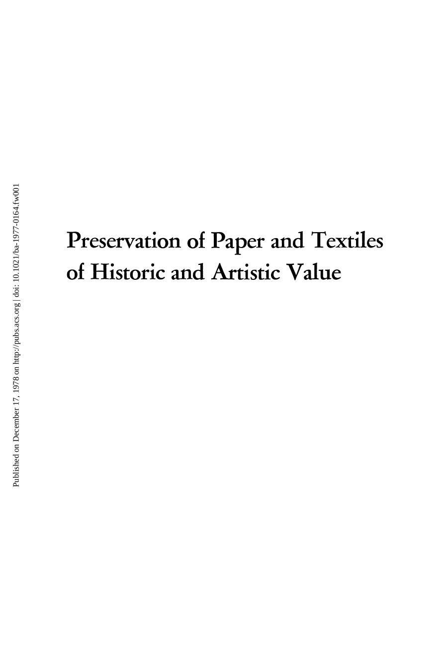 164. Preservation of Paper and Textiles of Historic and Artistic Value (1977) by Unknown