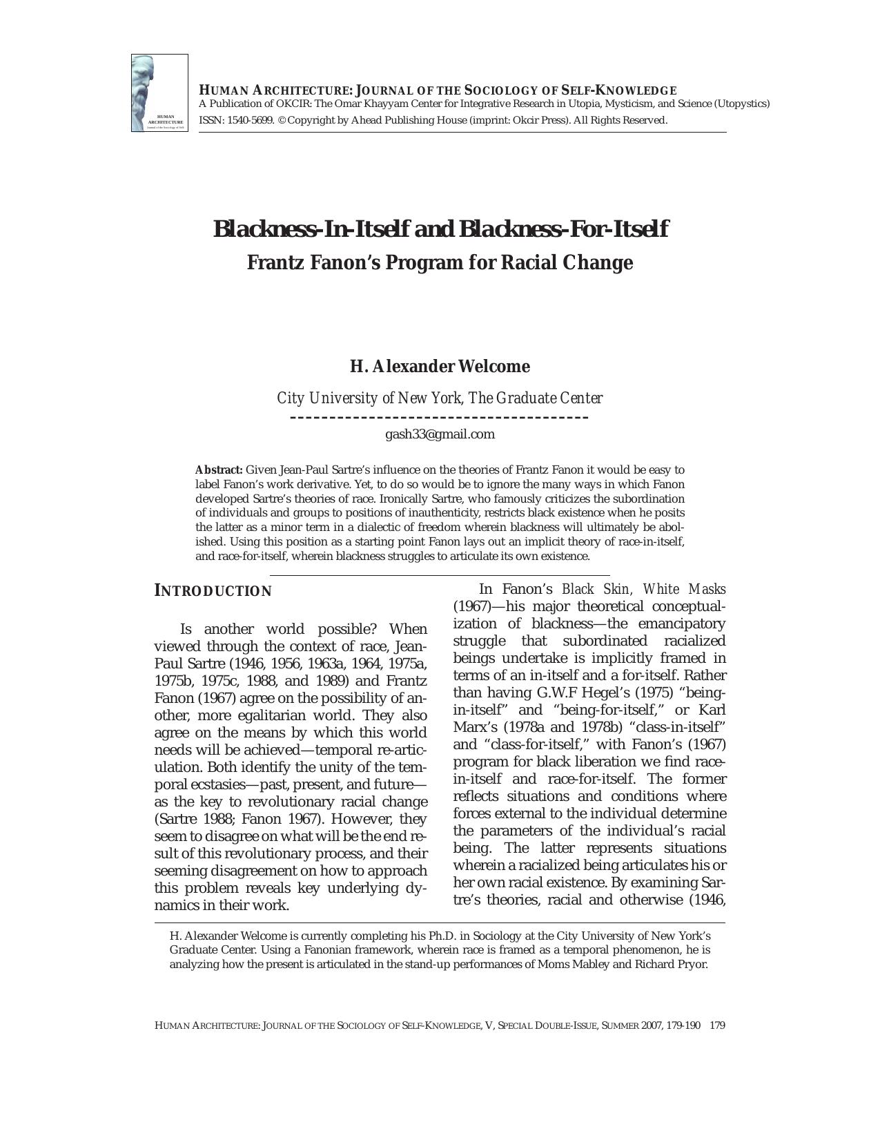 17 - Welcome - Blackness-In-Itself and Blackness-For-Itself by Frantz Fanon's P