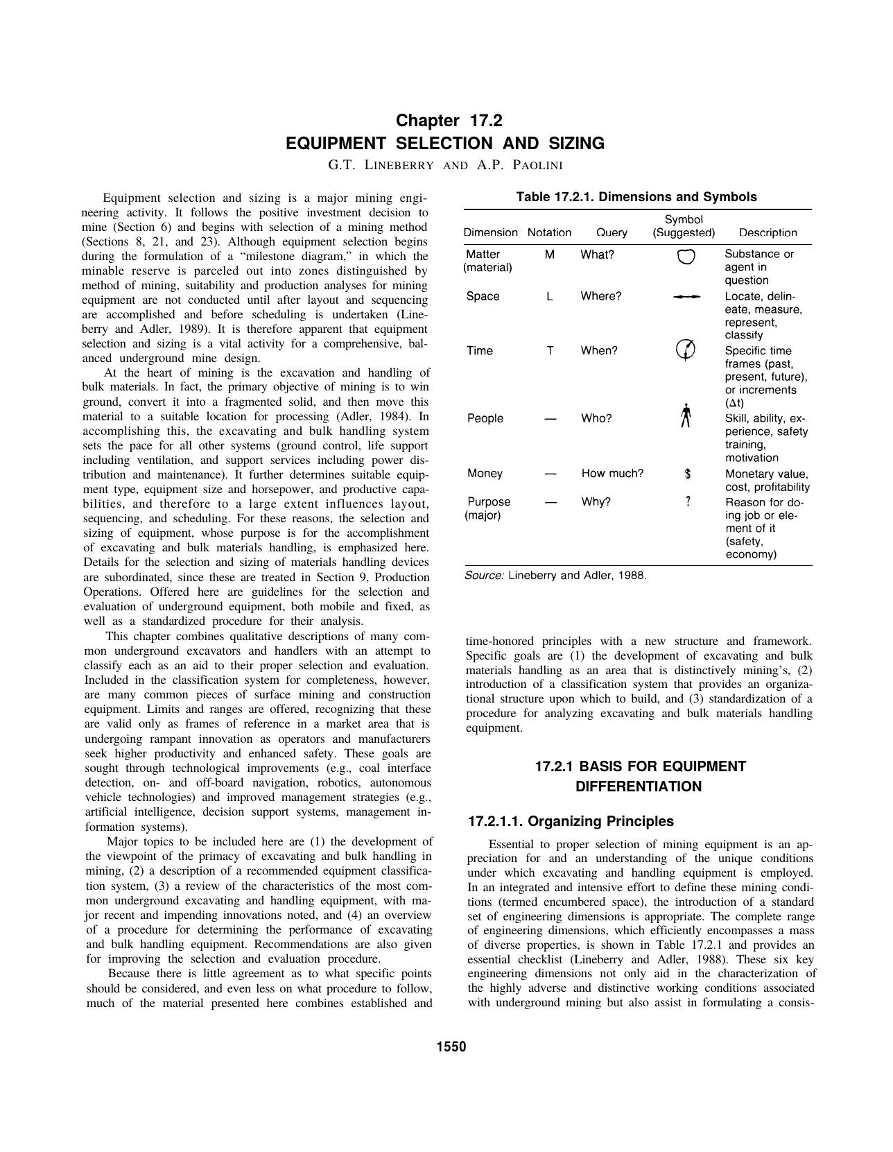 17.2 Equipment Selection and Sizing by Society for Mining Metallurgy & Exploration Inc