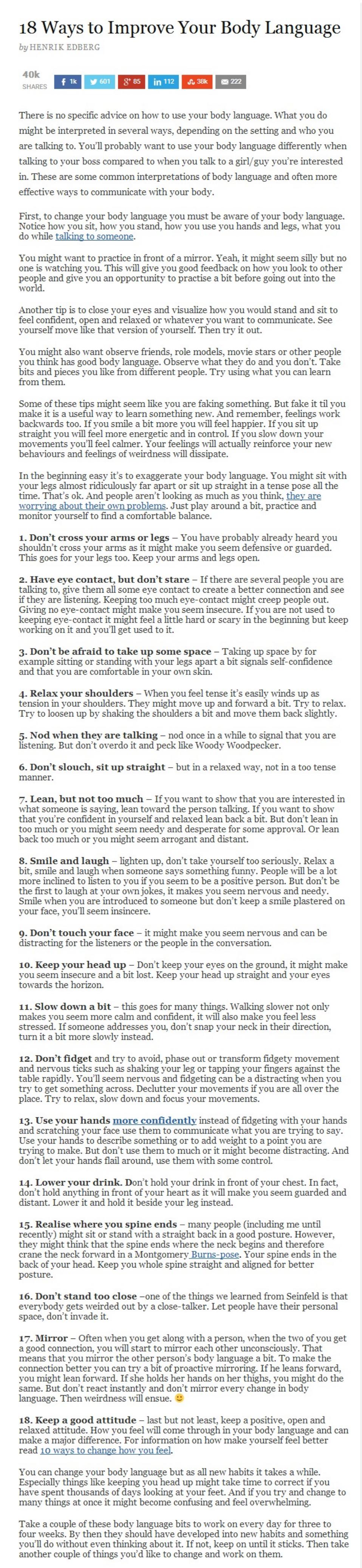 18 Ways to Improve Your Body Language by Unknown