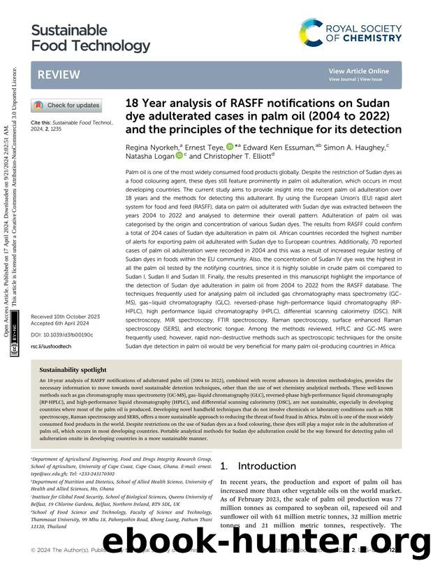 18 Year analysis of RASFF notifications on Sudan dye adulterated cases in palm oil (2004 to 2022) and the principles of the technique for its detection by unknow