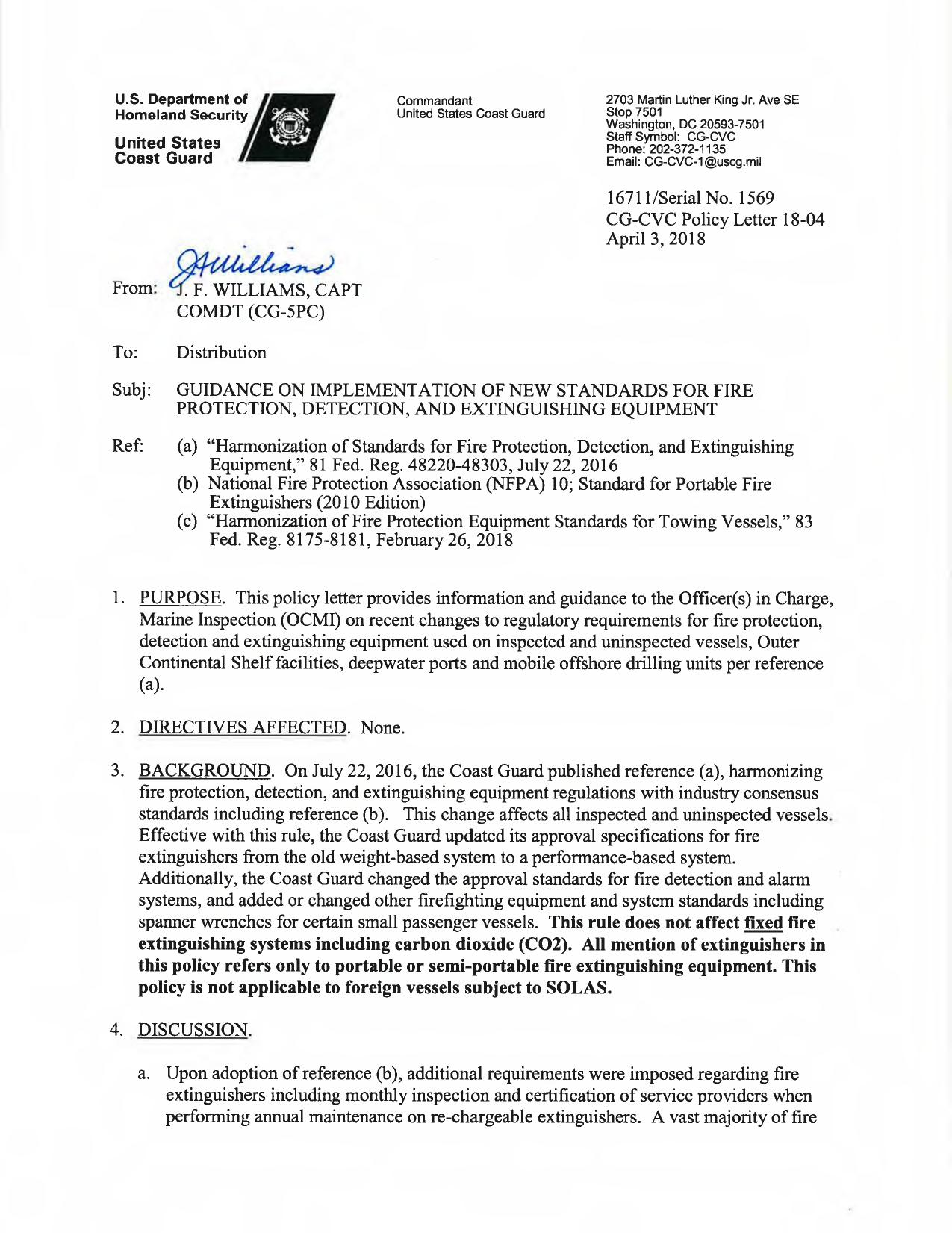 18-04 - Guidance on Implementation of New Standards for Fire Protection, Detection, and Extinguishing Equipment by Redistributed by Regs4ships Ltd