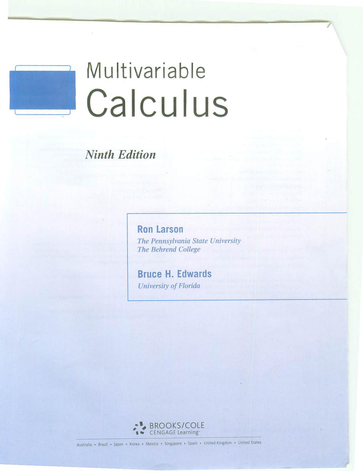18.02-Ron Larson, Bruce H. Edwards Multivariable Calculus, Ninth Edition by Unknown