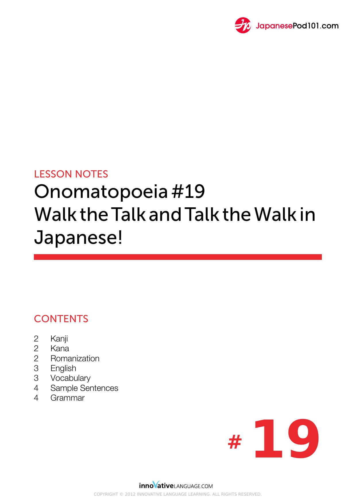 19. Walk the Talk and Talk the Walk in Japanese! by Lesson Notes