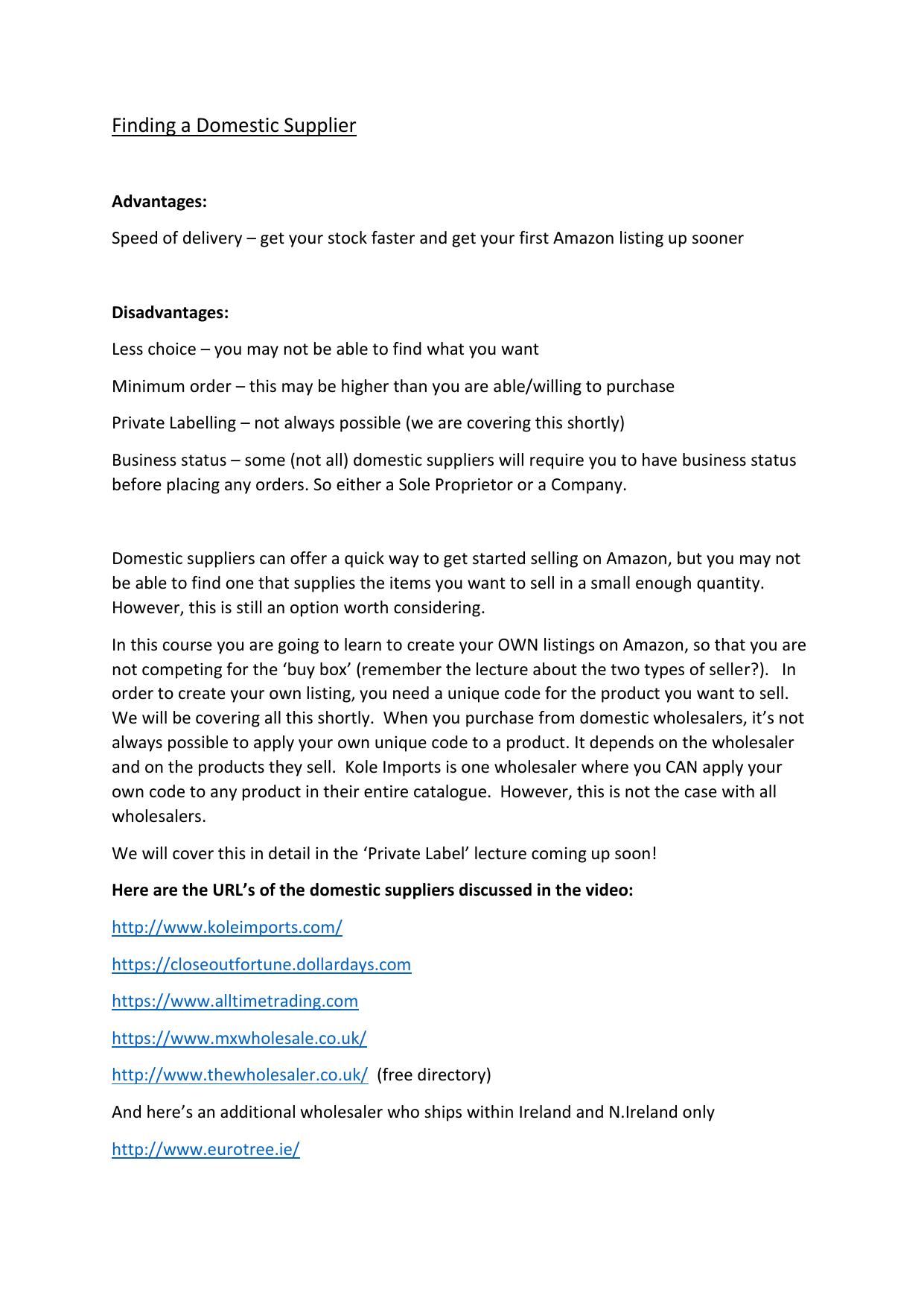 19.1 Finding a Domestic Supplier.pdf by Julie Wilson