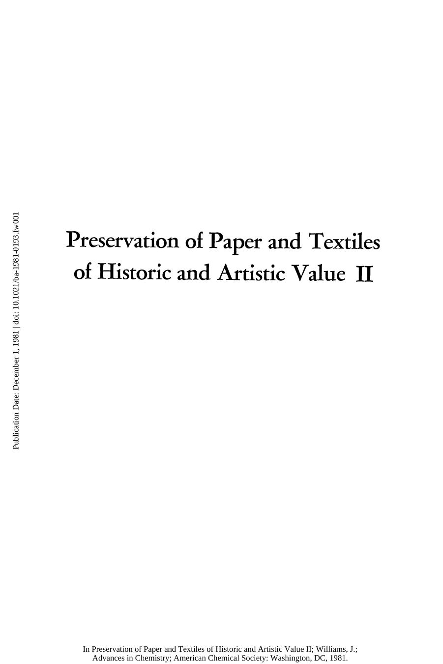 193. Preservation of Paper and Textiles of Historic and Artistic Value-II (1981) by Unknown