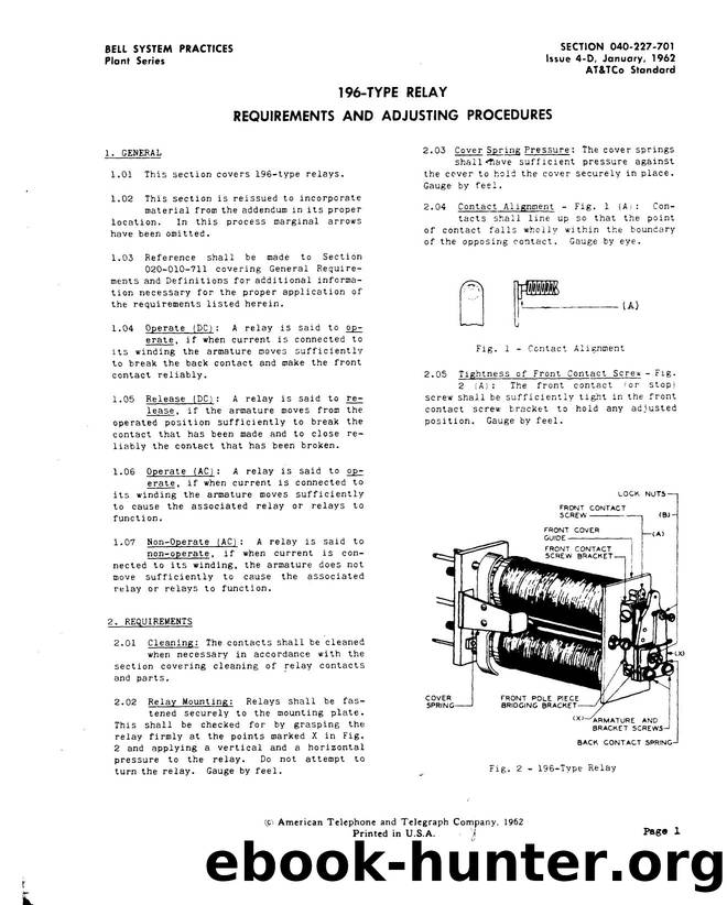196-Type Relay Requirements and Adjusting Procedures by AT&&T