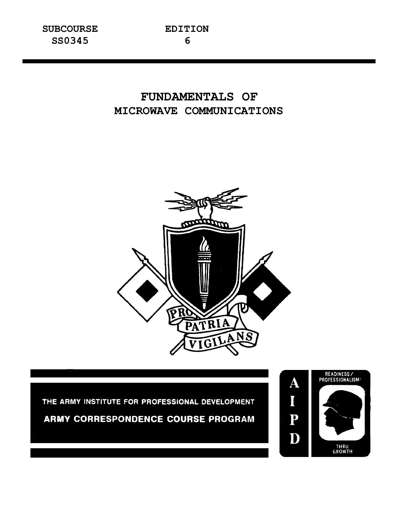 1988 US Army FUNDAMENTALS OF MICROWAVE COMMUNICATIONS 61p by Unknown