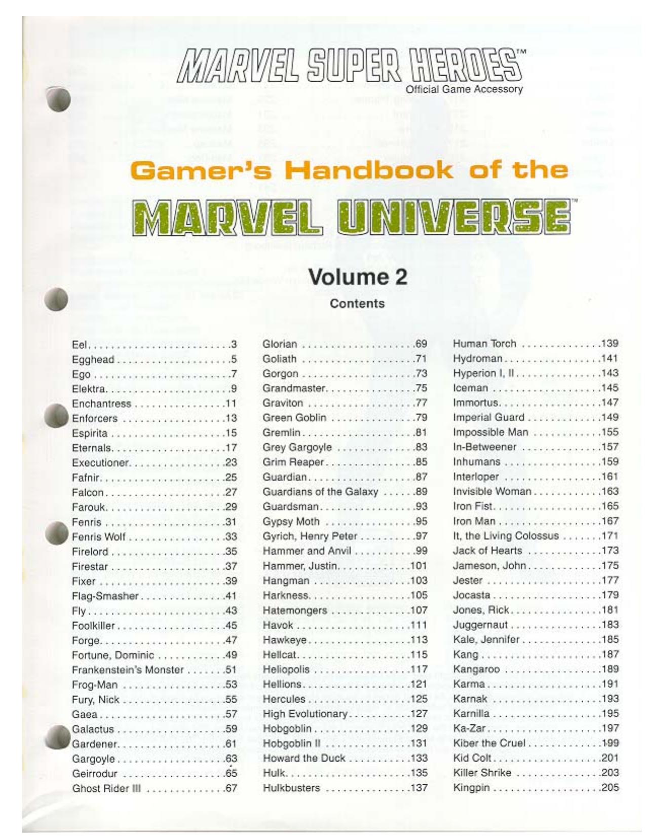 198800 Marvel Super Heroes Gamers Handbook of the Marvel Universe by Eel thru Mad Dog