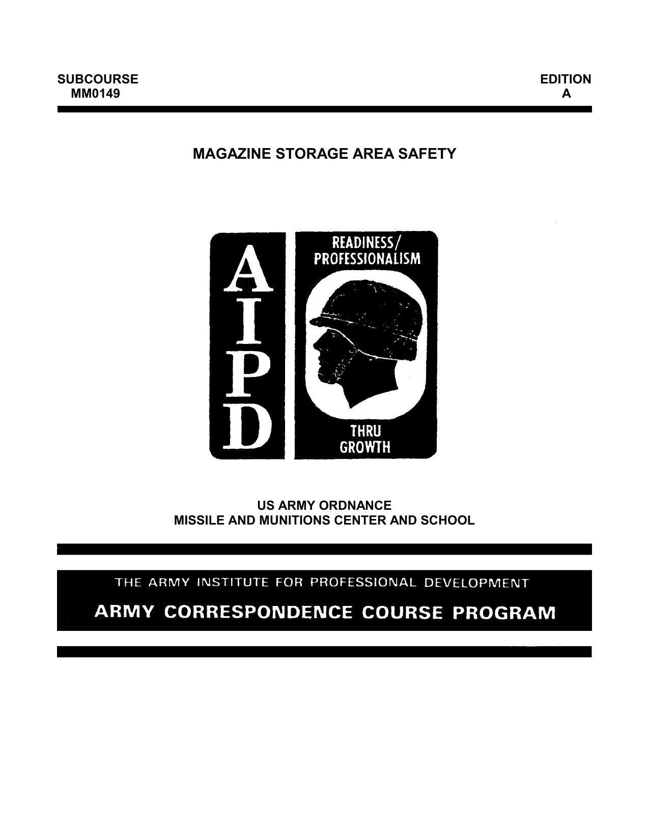 1992 US Army MAGAZINE STORAGE AREA SAFETY 17p by Unknown