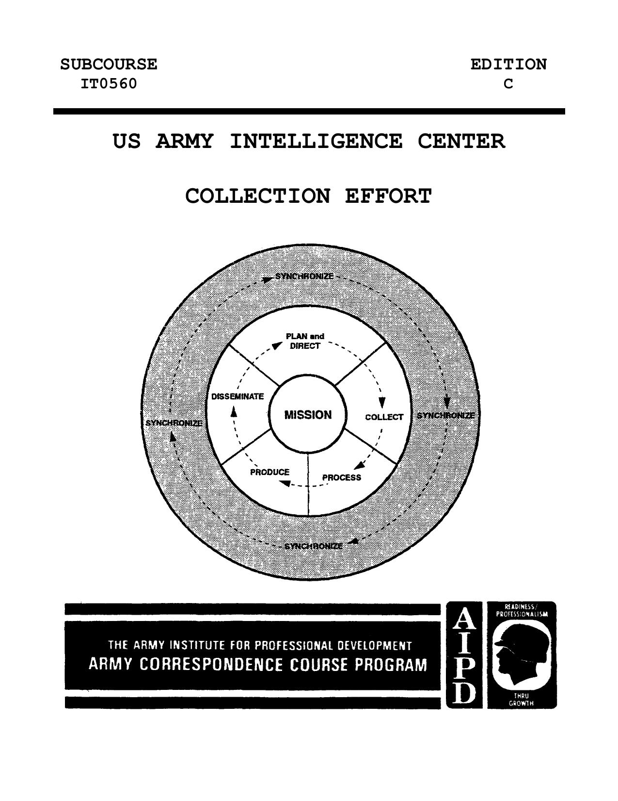 1998 US Army INTELLIGENCE, COLLECTION EFFORT 63p by Unknown