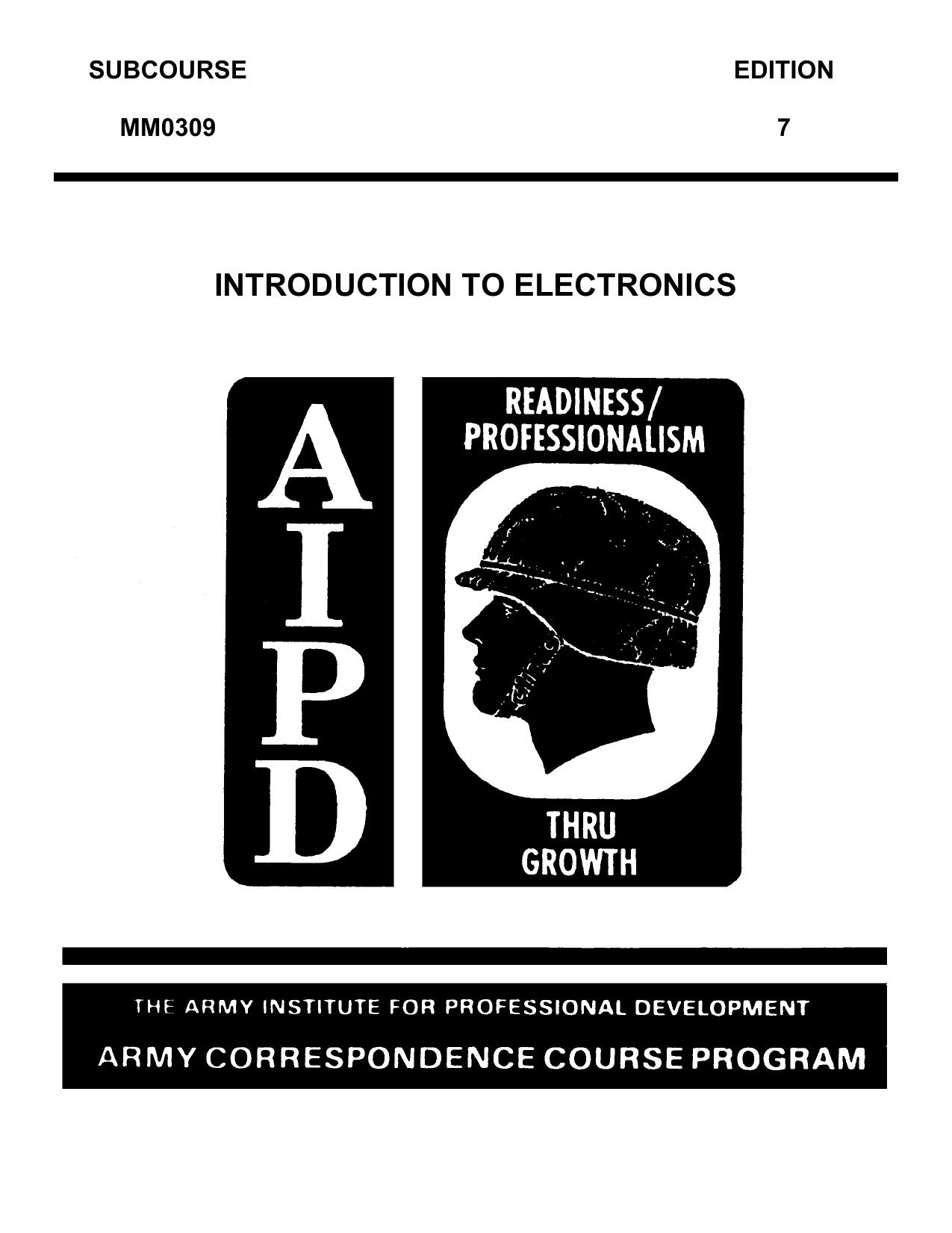 1998 US Army INTRODUCTION TO ELECTRONICS 79p by Unknown