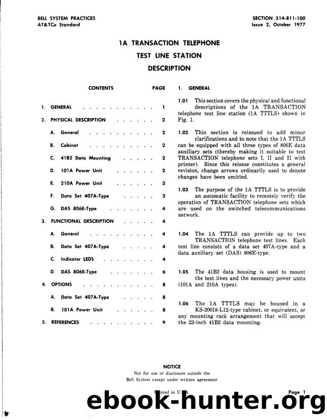 1A Transaction Telephone Test Line Station Description by AT&&T