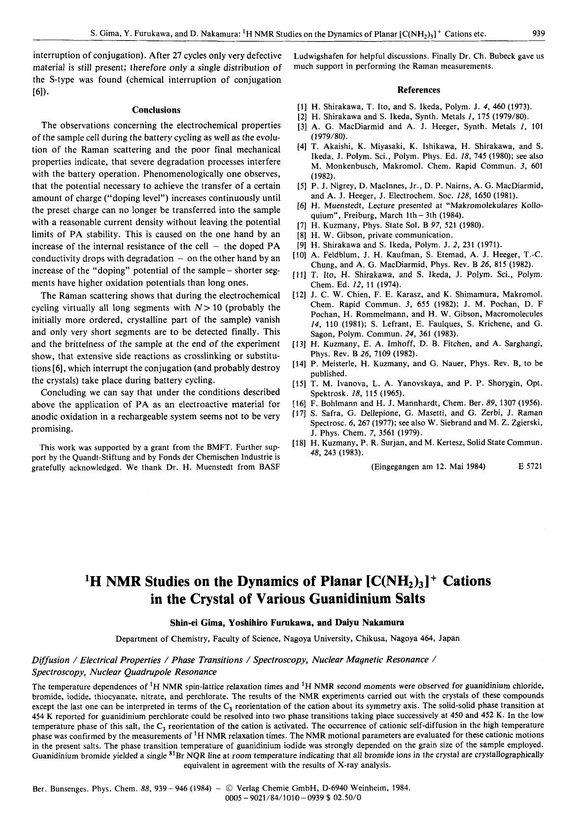 1H NMR Studies on the Dynamics of Planar [C(NH2)3]+ Cations in the Crystal of Various Guanidinium Salts by Unknown