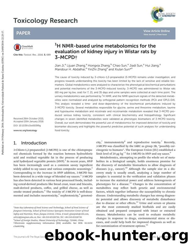 1H NMR-based urine metabolomics for the evaluation of kidney injury in Wistar rats by 3-MCPD by unknow