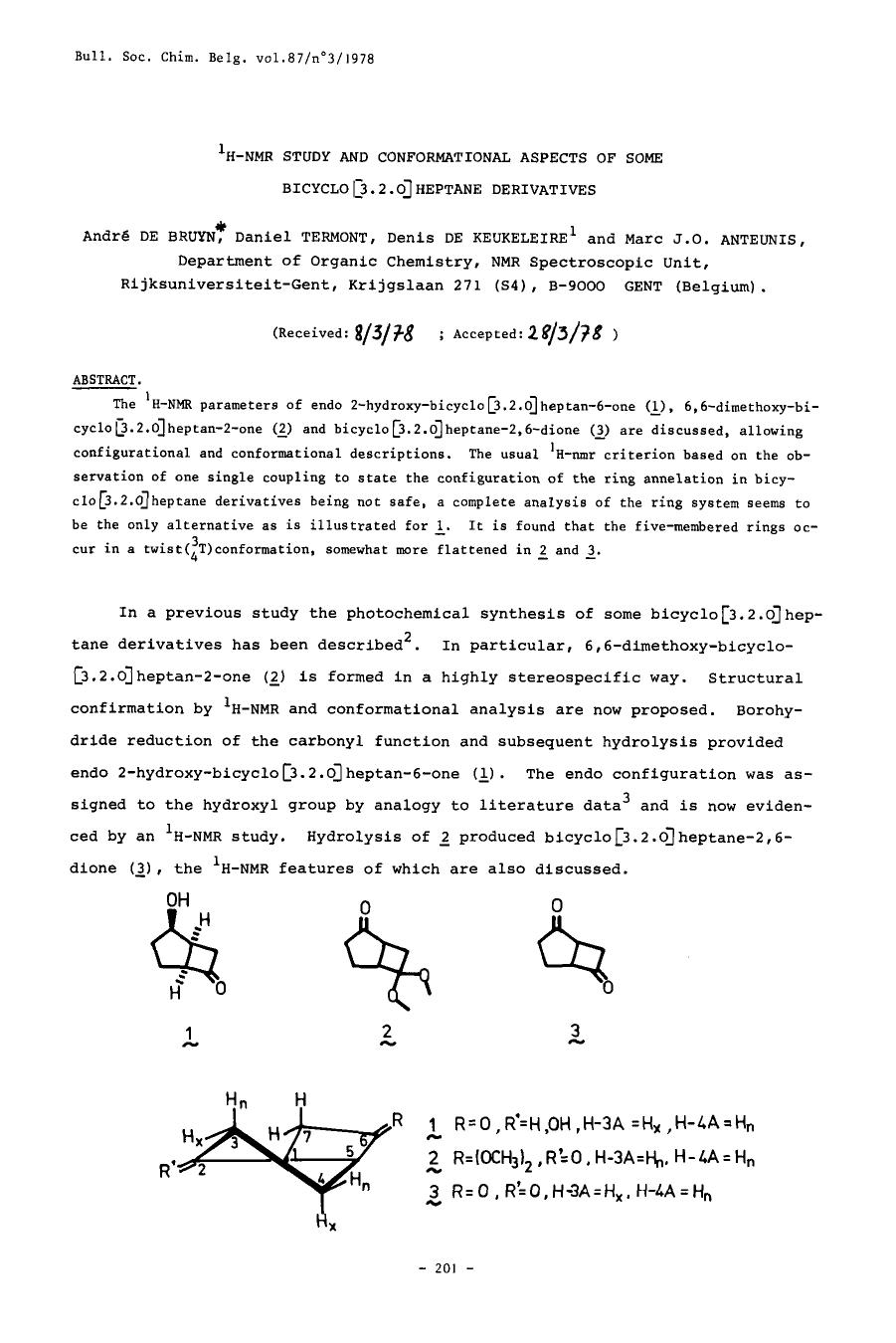 1HNMR study and conformational aspects of some bicyclo[3.2.0]heptane derivatives by Unknown