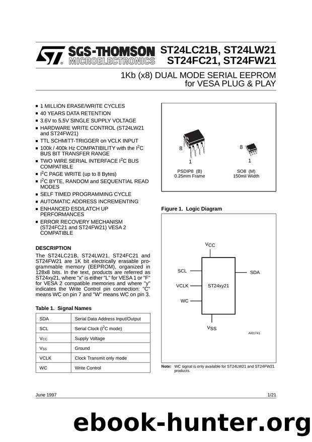 1KB (X8) DUAL MODE SERIAL EEPROM FOR VESA PLUG & PLAY by SGS-THOMSON Microelectronics