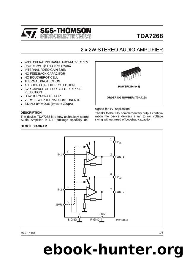 2 X 2W STEREO AUDIO AMPLIFIER by SGS-THOMSON Microelectronics