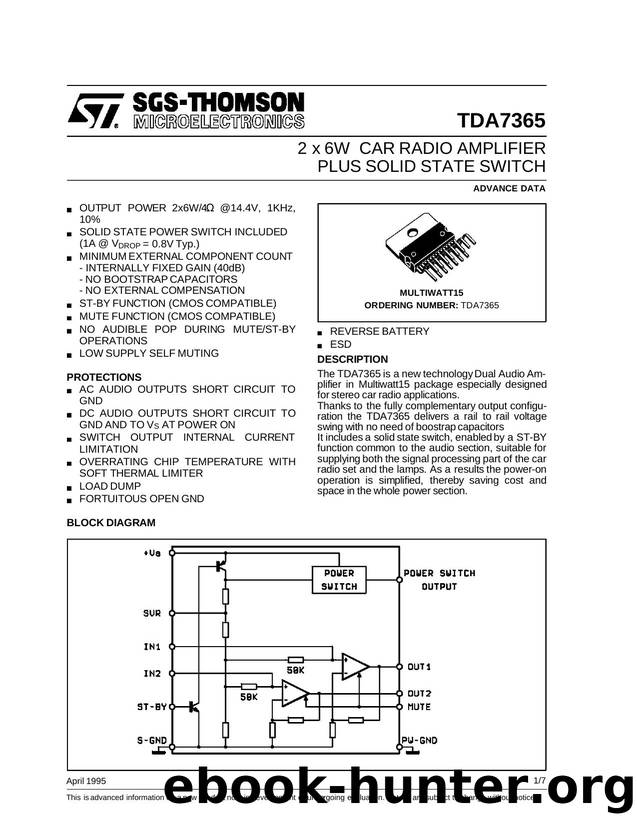 2 X 6W CAR RADIO AMPLIFIER PLUS SOLID STATE SWITCH by SGS-THOMSON Microelectronics