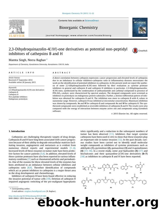 2,3-Dihydroquinazolin-4(1H)-one derivatives as potential non-peptidyl inhibitors of cathepsins B and H by Mamta Singh & Neera Raghav