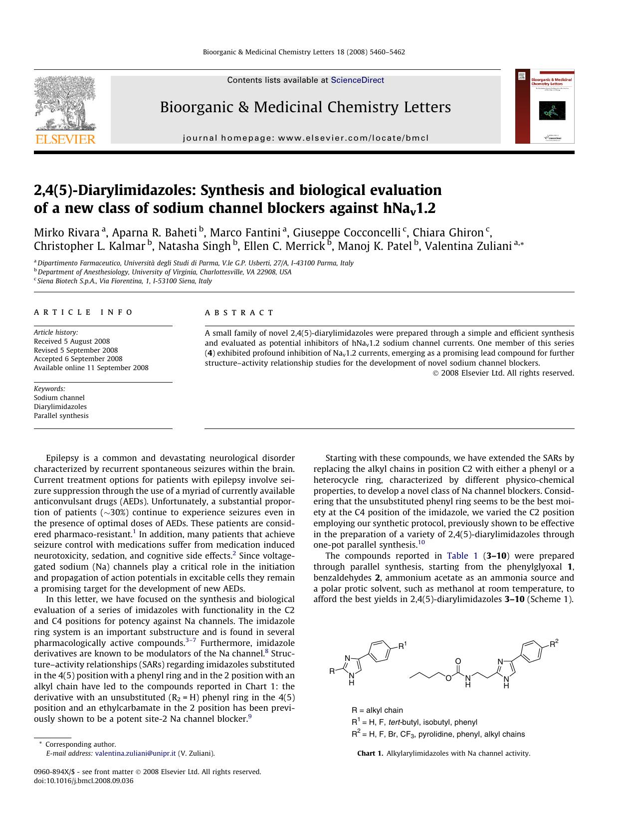 2,4(5)-Diarylimidazoles: Synthesis and biological evaluation of a new class of sodium channel blockers against hNav1.2 by unknow