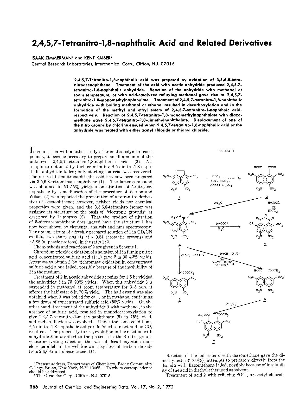 2,4,5,7,-Tetranitro-1,8-napththalic acid and related derivatives by Isaak Zimmerman Kent Kaiser