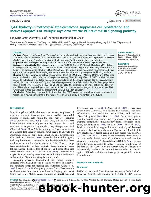 2,4-Dihydroxy-3â²-methoxy-4â²-ethoxychalcone suppresses cell proliferation and induces apoptosis of multiple myeloma via the PI3KaktmTOR signaling pathway by Zhu FengChen & Jiang DianMing & Zhang MingHua & Zhao Bo