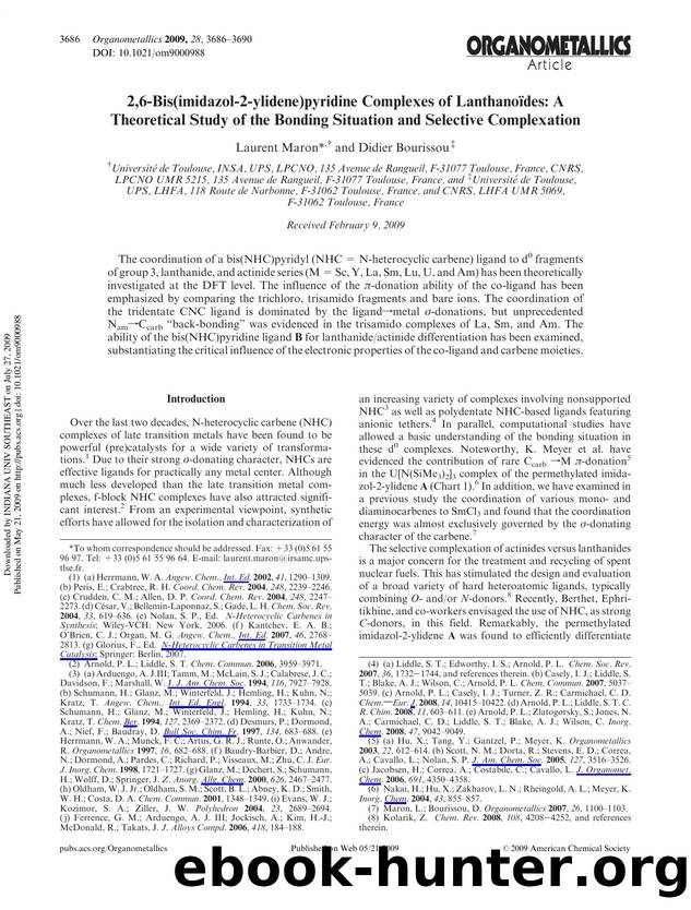 2,6-Bis(imidazol-2-ylidene)pyridine Complexes of LanthanoiÌdes: A Theoretical Study of the Bonding Situation and Selective Complexation by Laurent Maron*† & Didier Bourissou‡