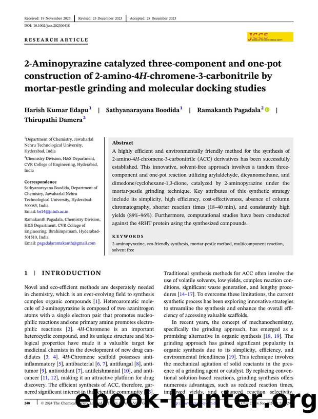 2âAminopyrazine catalysed threeâcomponent and oneâpot construction of 2âaminoâ4Hâchromeneâ3âcarbonitrile by mortarâpestle grinding and molecular docking studies by Unknown