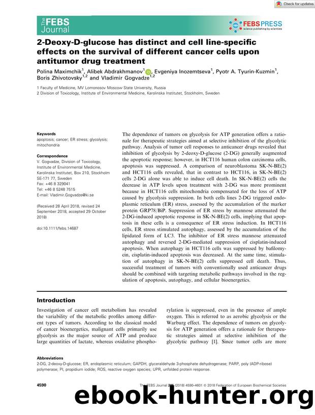 2âDeoxyâDâglucose has distinct and cell lineâspecific effects on the survival of different cancer cells upon antitumor drug treatment by Unknown