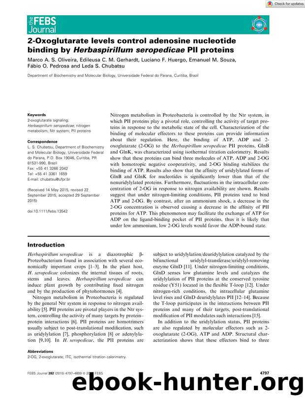 2âOxoglutarate levels control adenosine nucleotide binding by Herbaspirillum seropedicae PII proteins by Unknown