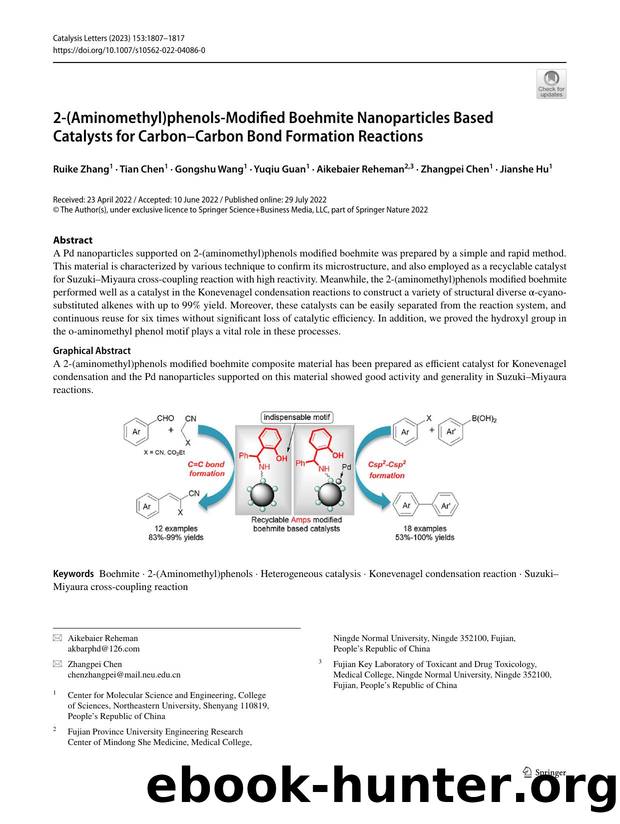 2-(Aminomethyl)phenols-Modified Boehmite Nanoparticles Based Catalysts for CarbonâCarbon Bond Formation Reactions by unknow