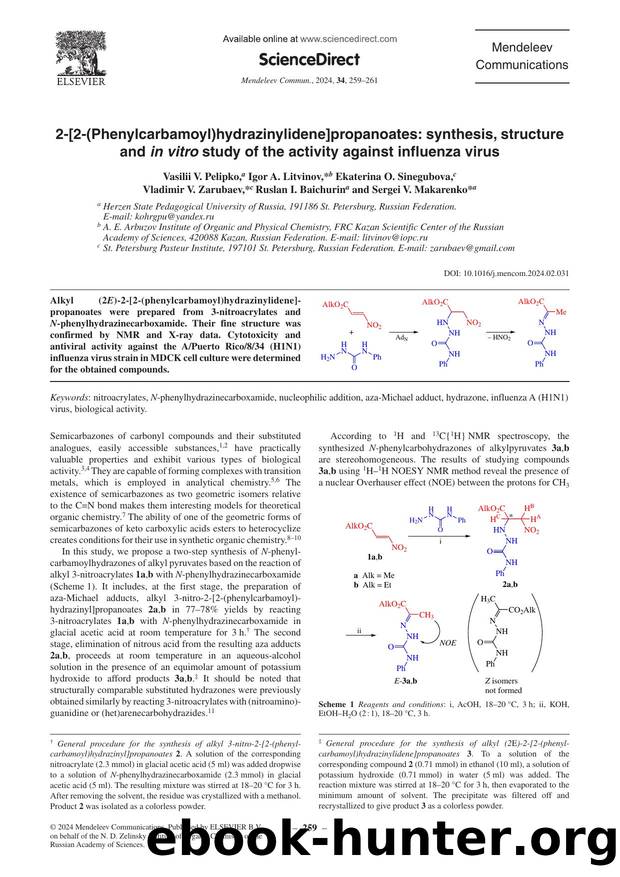 2-[2-(Phenylcarbamoyl)hydrazinylidene]propanoates: synthesis, structure and in vitro study of the activity against influenza virus by unknow